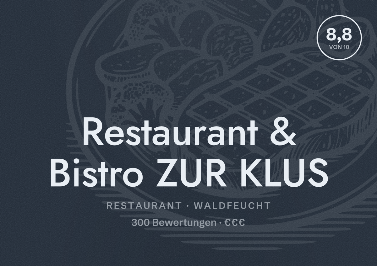 Illustriertes Poster von Restaurant & Bistro ZUR KLUS, Restaurant in Waldfeucht: Bewertung 8,8 von 10 aus 300 Bewertungen, Preisniveau €€€
