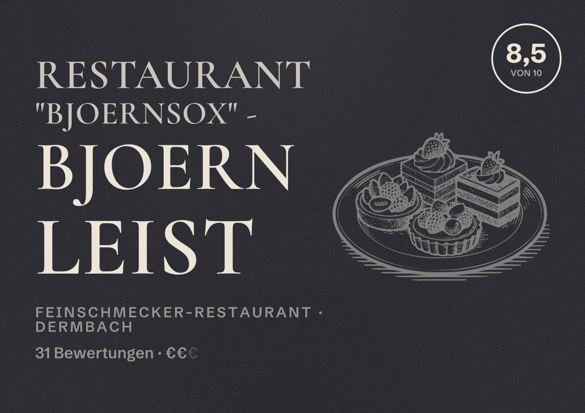Illustriertes Poster von Restaurant "BjoernsOx" - Bjoern Leist, Feinschmecker-Restaurant in Dermbach: Bewertung 8,5 von 10 aus 31 Bewertungen, Preisniveau €€