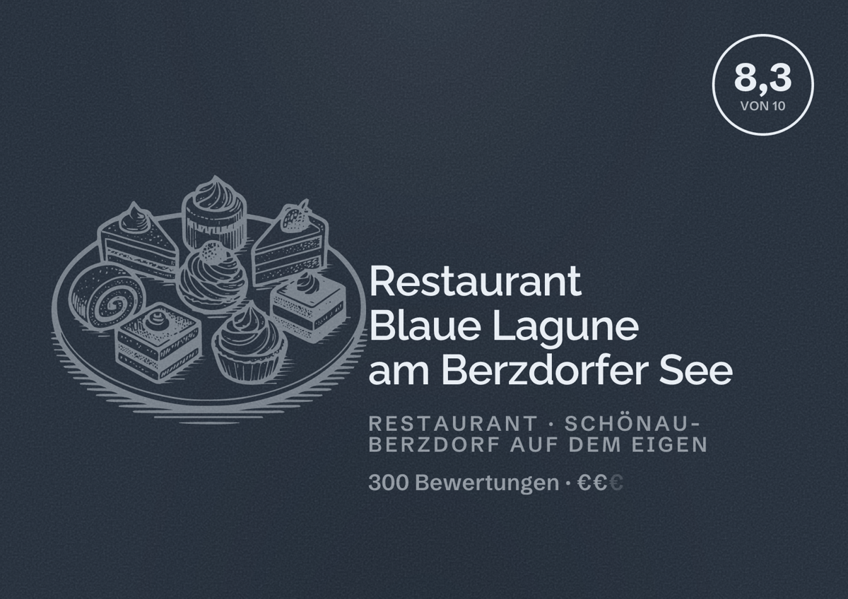 Illustriertes Poster von Restaurant Blaue Lagune am Berzdorfer See, Restaurant in Schönau-Berzdorf auf dem Eigen: Bewertung 8,3 von 10 aus 300 Bewertungen, Preisniveau €€