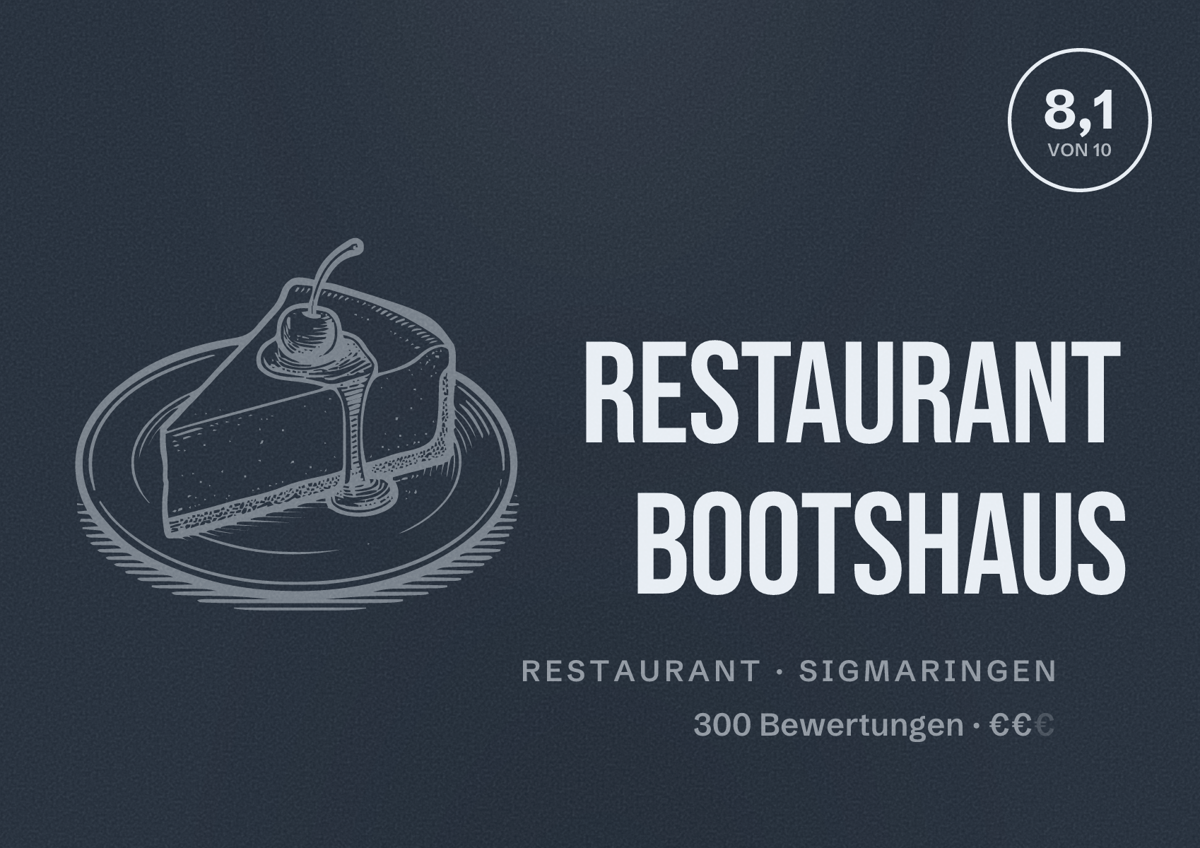 Illustriertes Poster von Restaurant Bootshaus, Restaurant in Sigmaringen: Bewertung 8,1 von 10 aus 300 Bewertungen, Preisniveau €€