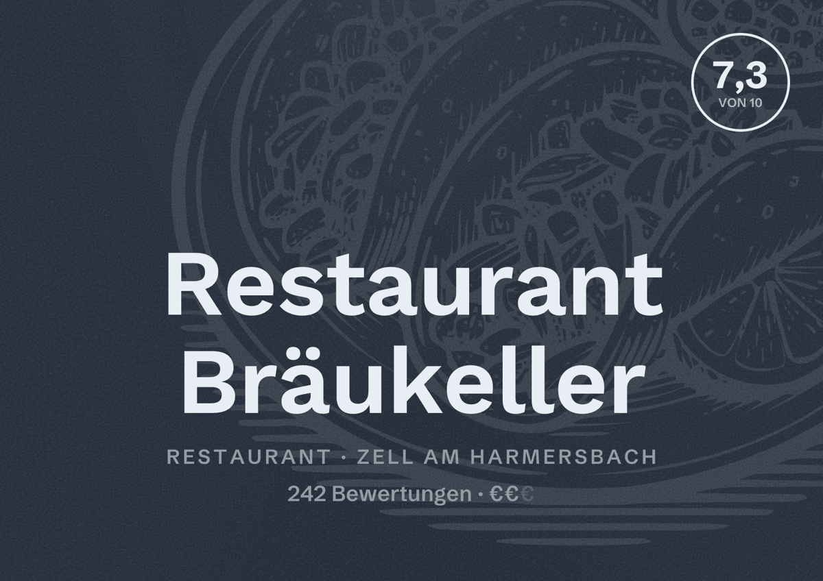Illustriertes Poster von Restaurant Bräukeller, Restaurant in Zell am Harmersbach: Bewertung 7,3 von 10 aus 242 Bewertungen, Preisniveau €€