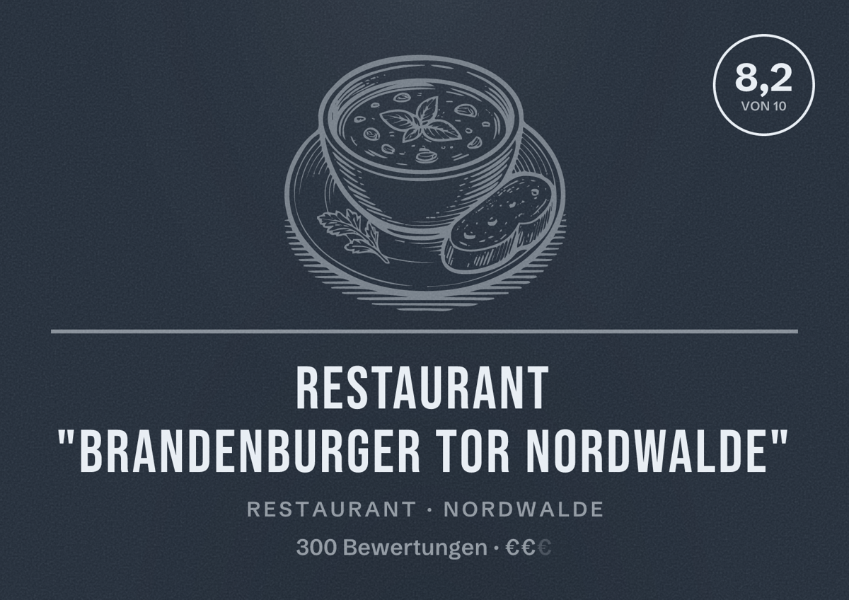 Illustriertes Poster von Restaurant "Brandenburger Tor Nordwalde", Restaurant in Nordwalde: Bewertung 8,2 von 10 aus 300 Bewertungen, Preisniveau €€