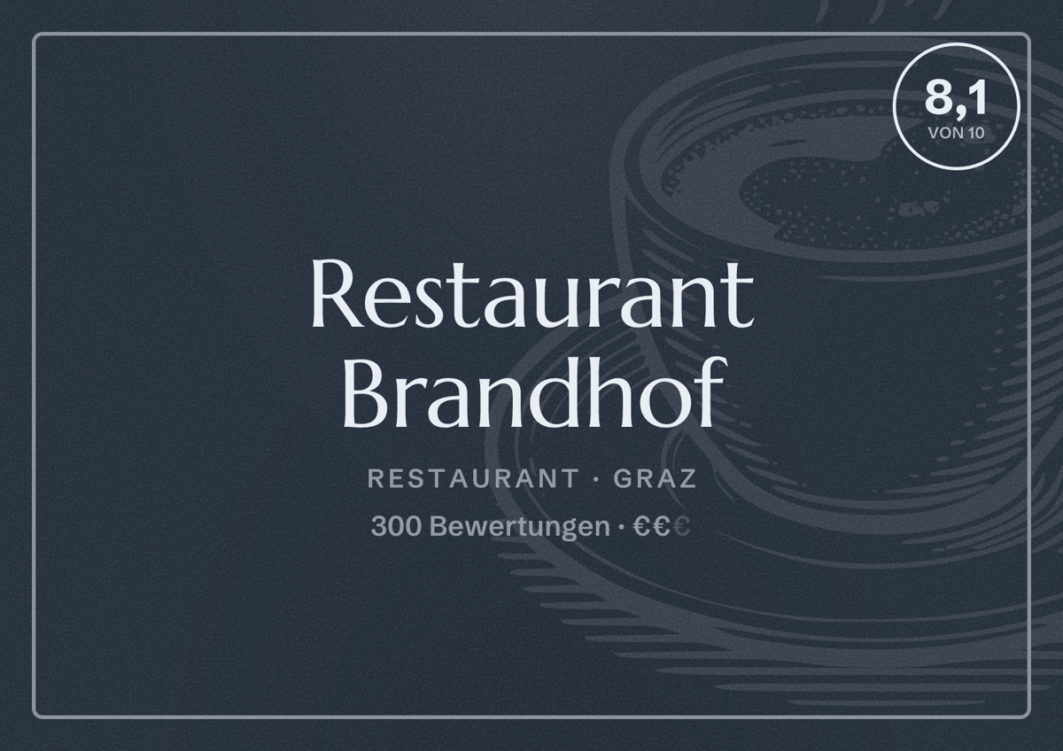 Illustriertes Poster von Restaurant Brandhof, Restaurant in Graz: Bewertung 8,1 von 10 aus 300 Bewertungen, Preisniveau €€