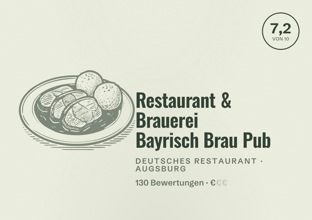 Illustriertes Poster von Restaurant & Brauerei Bayrisch Brau Pub, Deutsches Restaurant in Augsburg: Bewertung 7,2 von 10 aus 130 Bewertungen, Preisniveau €
