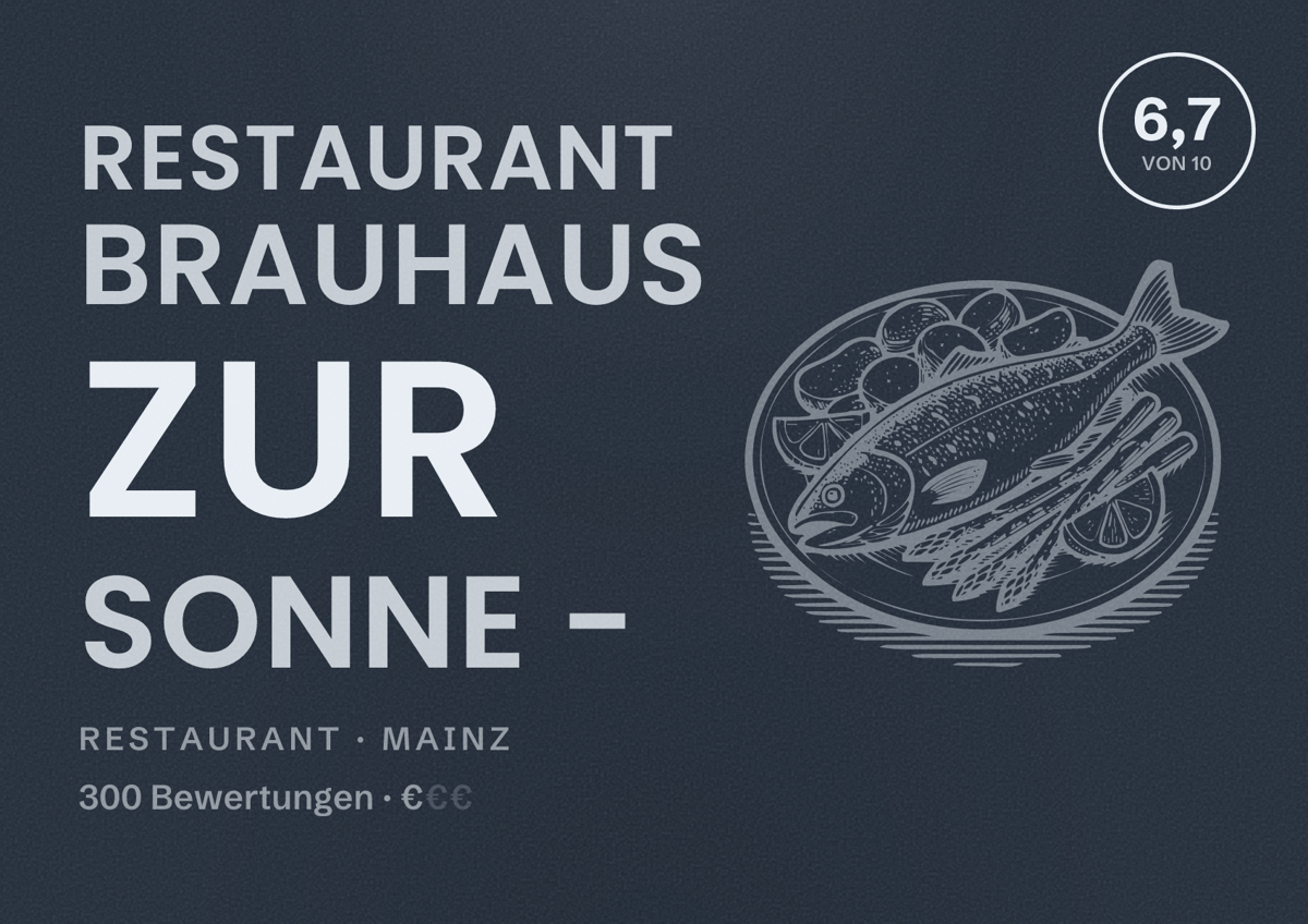 Illustriertes Poster von Restaurant Brauhaus zur Sonne -, Restaurant in Mainz: Bewertung 6,7 von 10 aus 300 Bewertungen, Preisniveau €