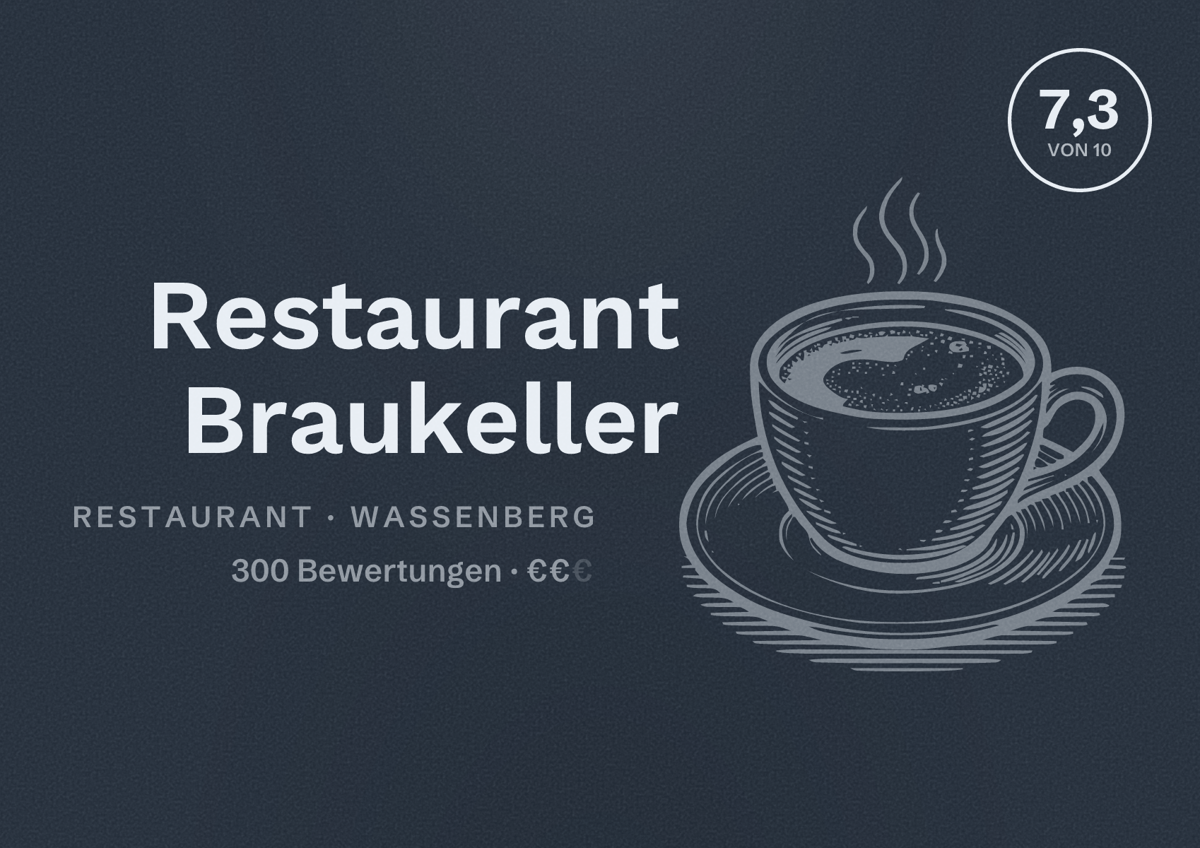 Illustriertes Poster von Restaurant Braukeller, Restaurant in Wassenberg: Bewertung 7,3 von 10 aus 300 Bewertungen, Preisniveau €€
