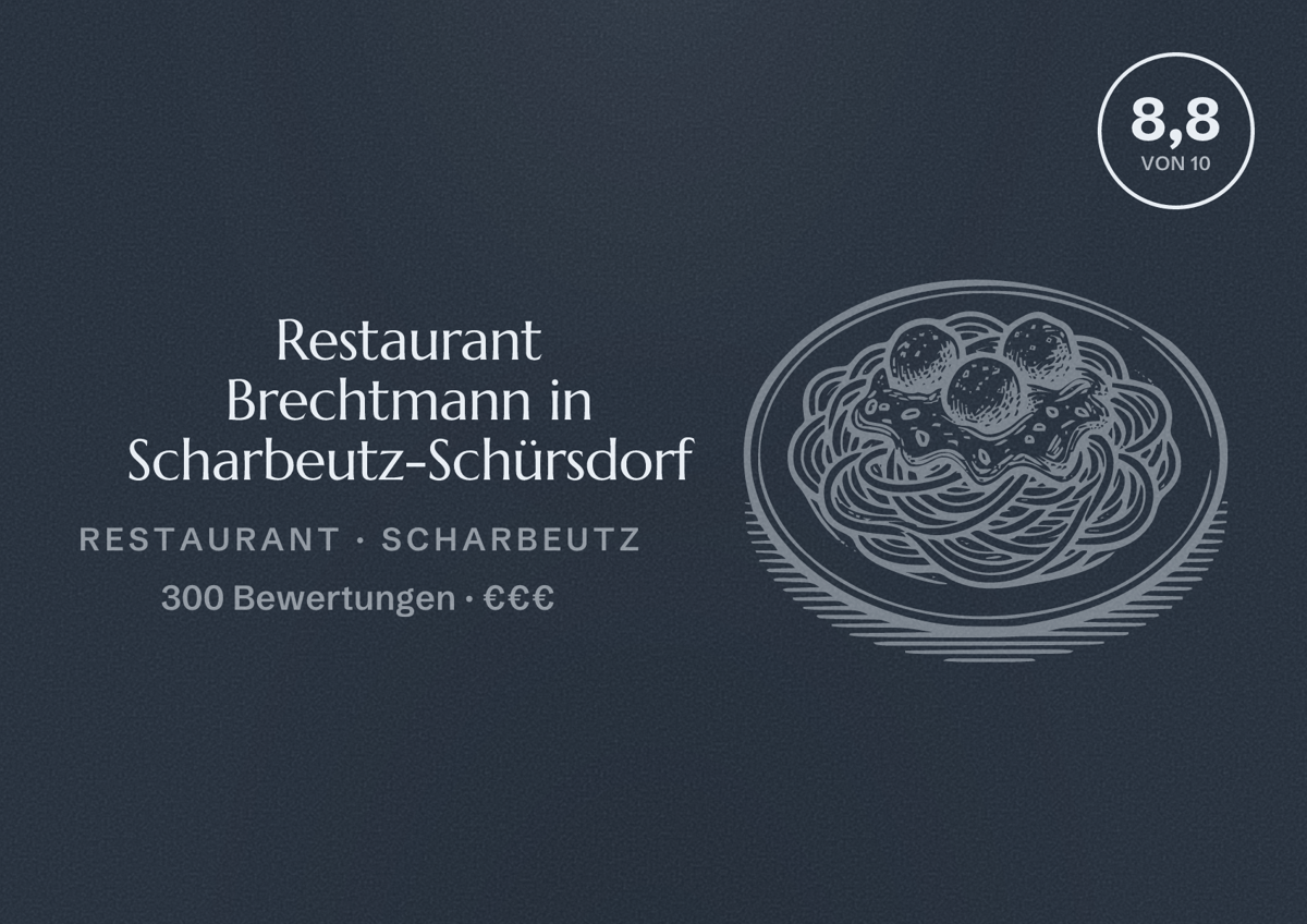 Illustriertes Poster von Restaurant Brechtmann in Scharbeutz-Schürsdorf, Restaurant in Scharbeutz: Bewertung 8,8 von 10 aus 300 Bewertungen, Preisniveau €€€