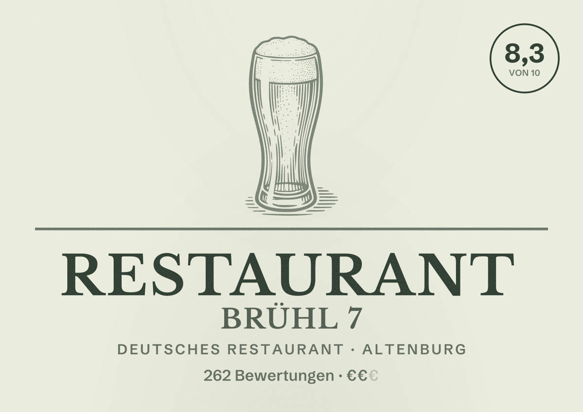 Illustriertes Poster von Restaurant Brühl 7, Deutsches Restaurant in Altenburg: Bewertung 8,3 von 10 aus 262 Bewertungen, Preisniveau €€