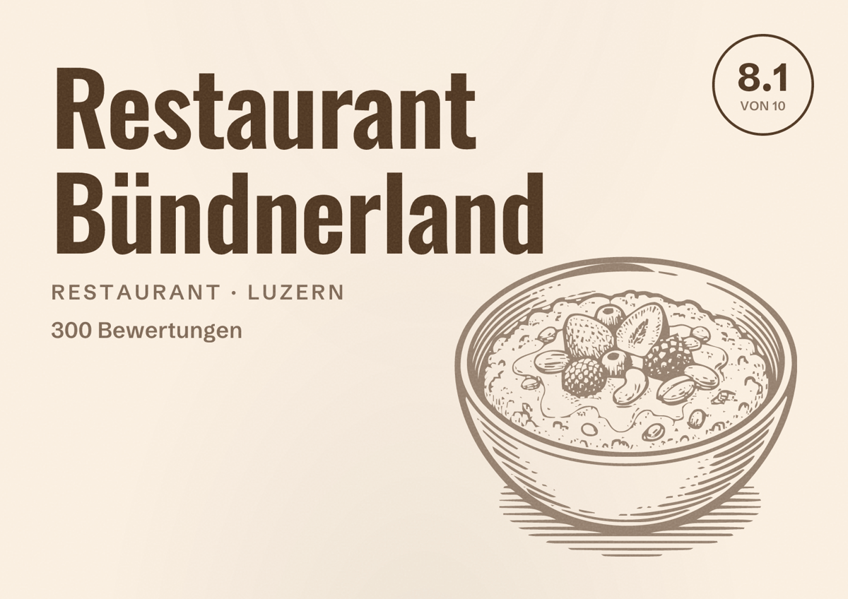 Illustriertes Poster von Restaurant Bündnerland, Restaurant in Luzern: Bewertung 8.1 von 10 aus 300 Bewertungen