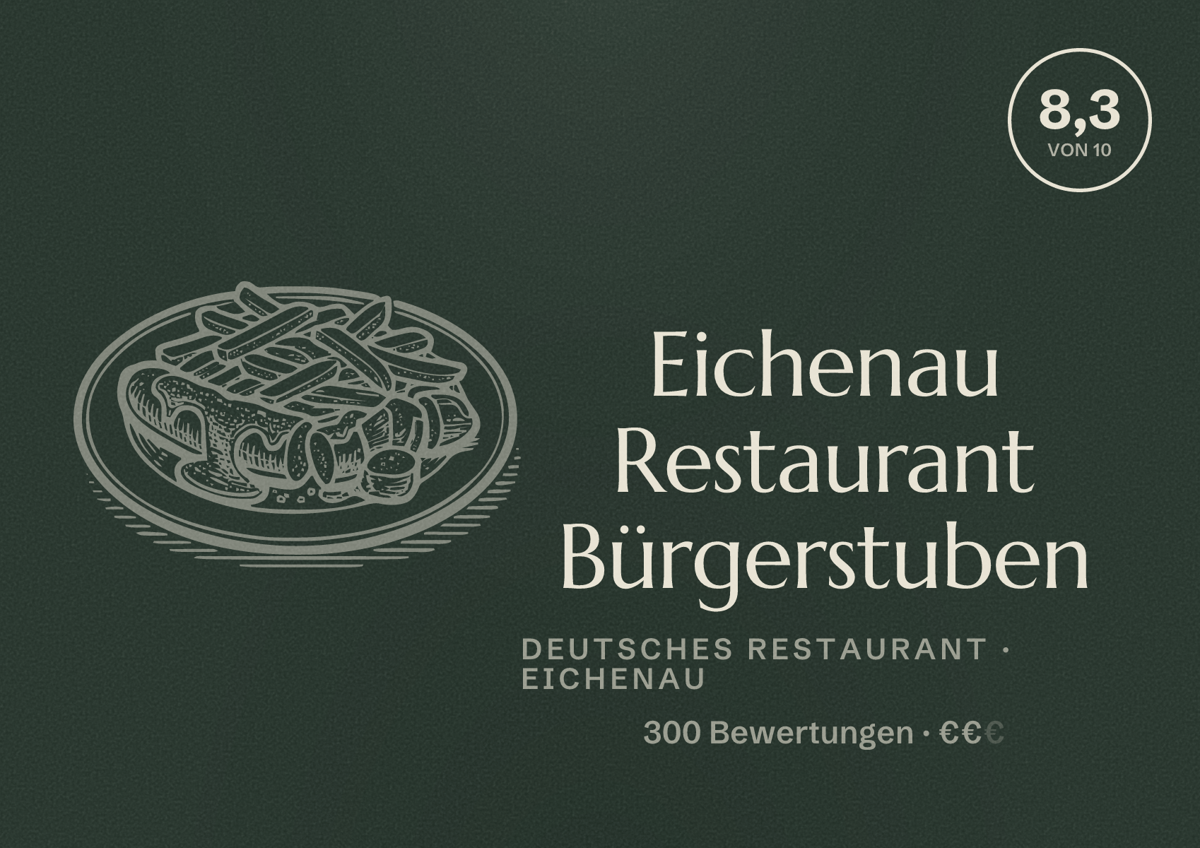 Illustriertes Poster von Eichenau Restaurant Bürgerstuben, Deutsches Restaurant in Eichenau: Bewertung 8,3 von 10 aus 300 Bewertungen, Preisniveau €€