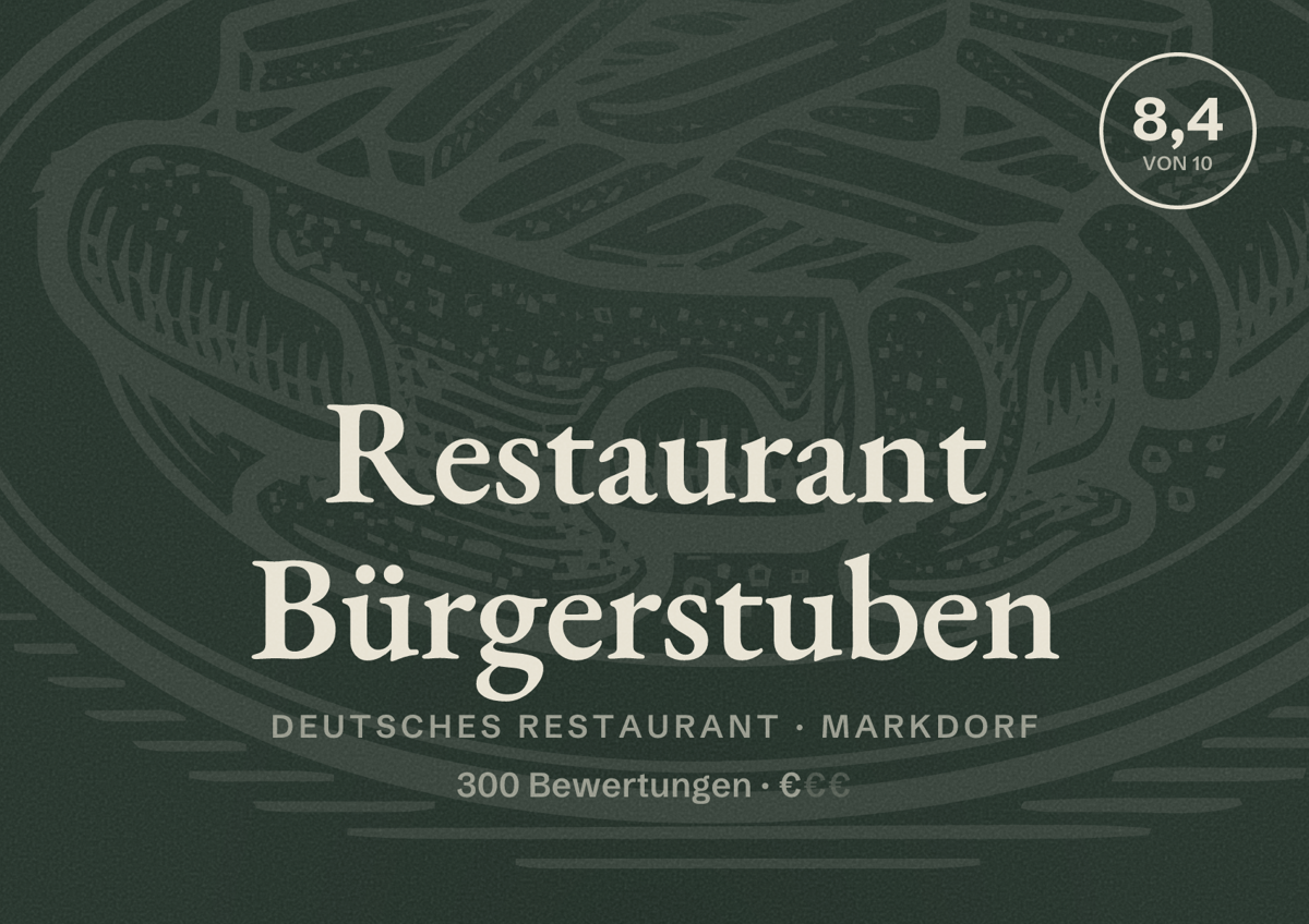 Illustriertes Poster von Restaurant Bürgerstuben, Deutsches Restaurant in Markdorf: Bewertung 8,4 von 10 aus 300 Bewertungen, Preisniveau €
