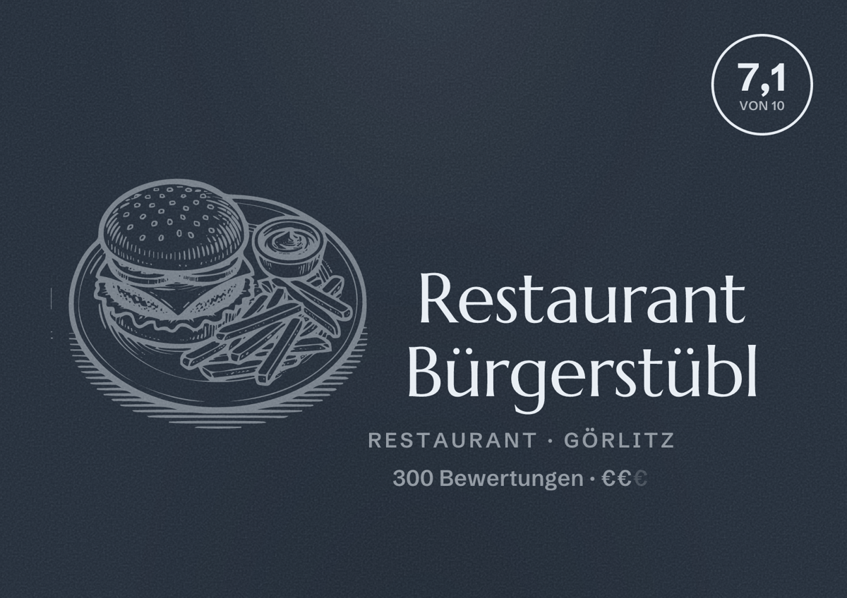 Illustriertes Poster von Restaurant Bürgerstübl, Restaurant in Görlitz: Bewertung 7,1 von 10 aus 300 Bewertungen, Preisniveau €€