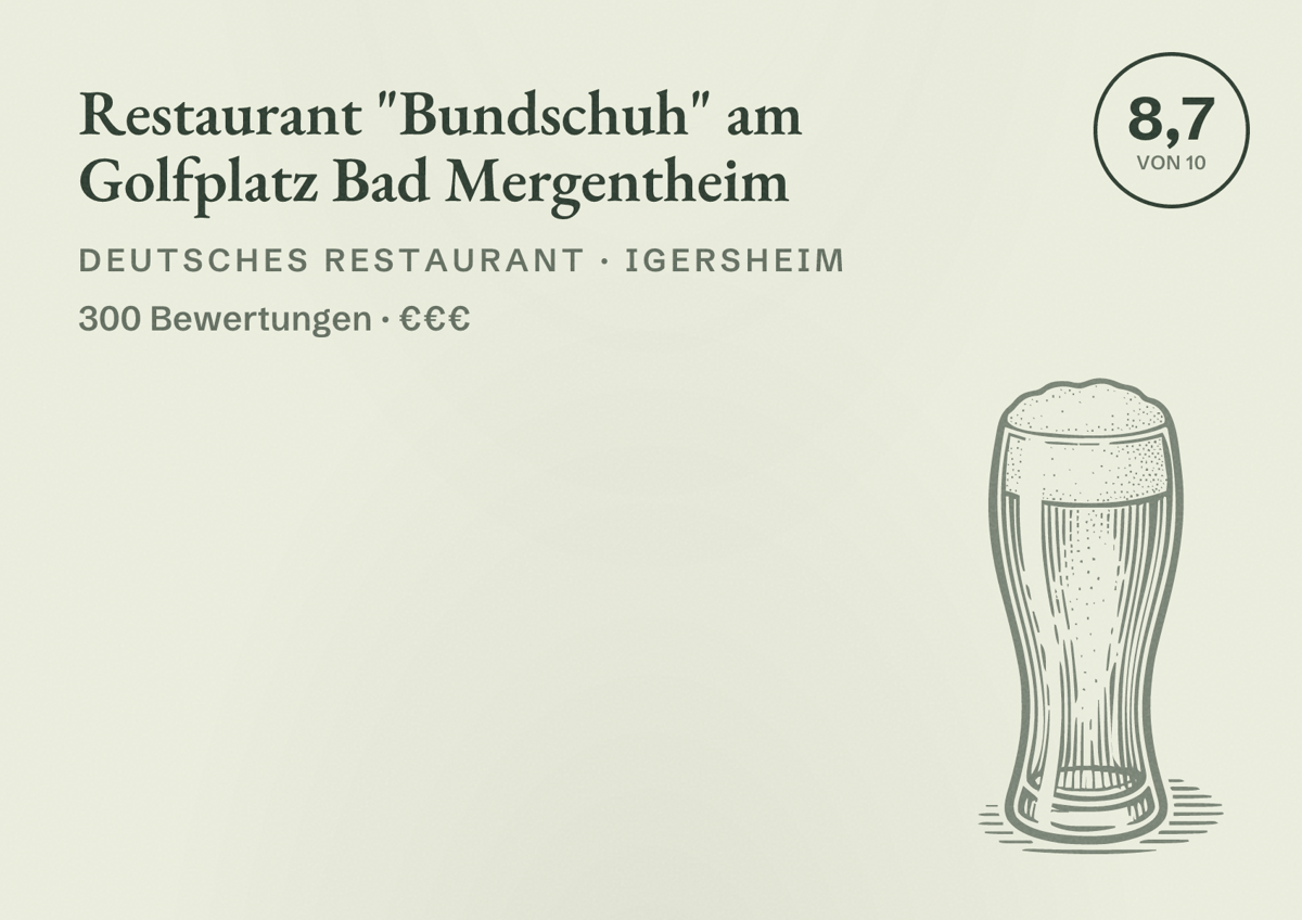 Illustriertes Poster von Restaurant "Bundschuh" am Golfplatz Bad Mergentheim, Deutsches Restaurant in Igersheim: Bewertung 8,7 von 10 aus 300 Bewertungen, Preisniveau €€€