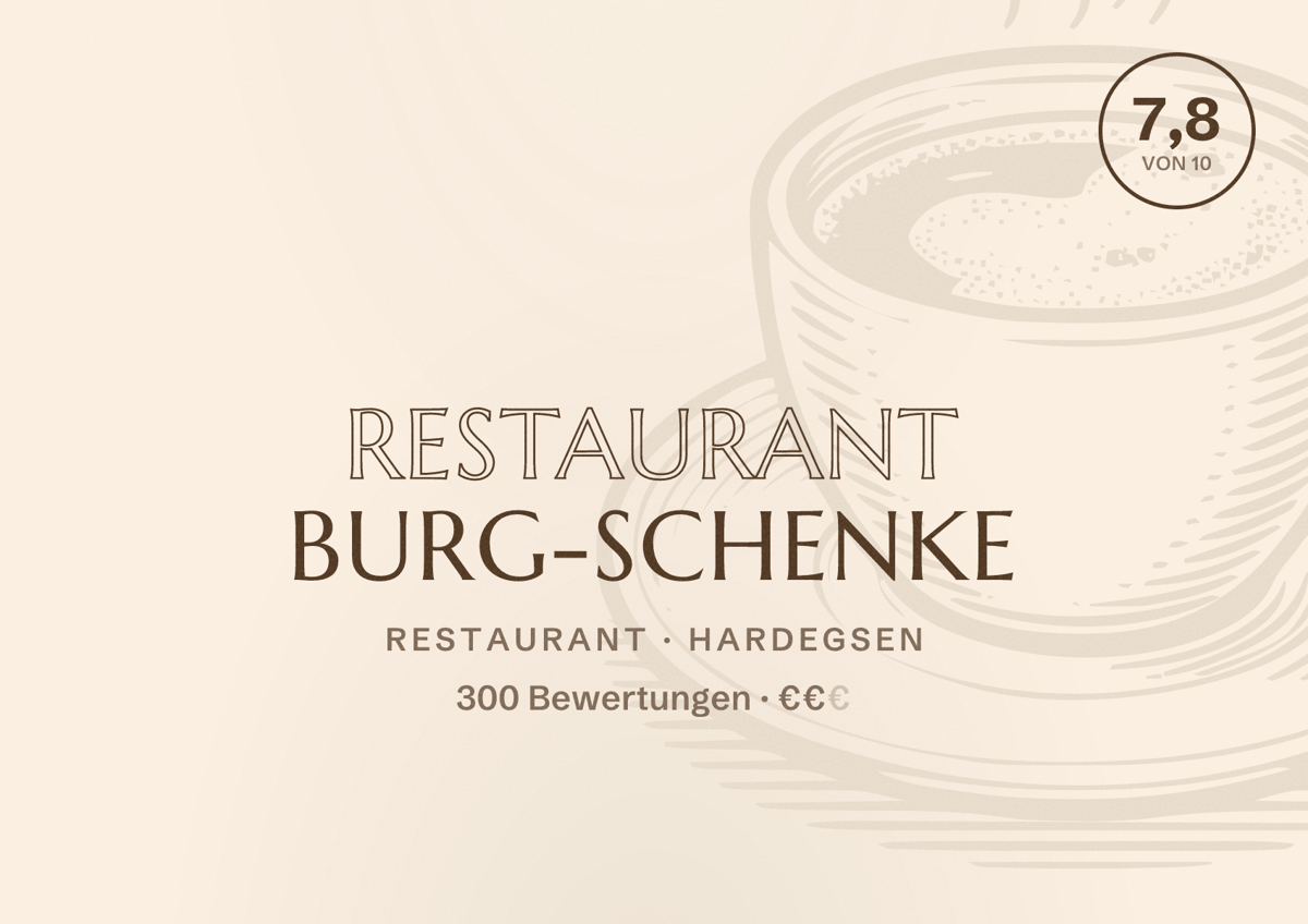Illustriertes Poster von Restaurant Burg-Schenke, Restaurant in Hardegsen: Bewertung 7,8 von 10 aus 300 Bewertungen, Preisniveau €€