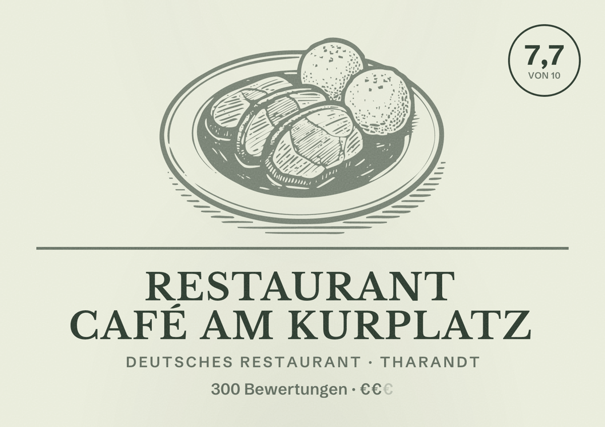 Illustriertes Poster von Restaurant Café Am Kurplatz, Deutsches Restaurant in Tharandt: Bewertung 7,7 von 10 aus 300 Bewertungen, Preisniveau €€