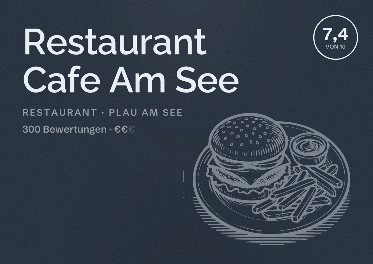 Illustriertes Poster von Restaurant Cafe Am See, Restaurant in Plau am See: Bewertung 7,4 von 10 aus 300 Bewertungen, Preisniveau €€