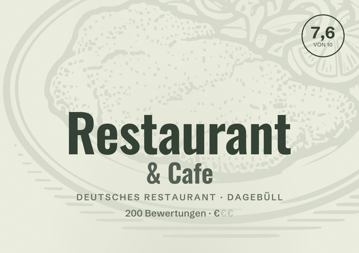 Illustriertes Poster von Restaurant & Cafe, Deutsches Restaurant in Dagebüll: Bewertung 7,6 von 10 aus 200 Bewertungen, Preisniveau €