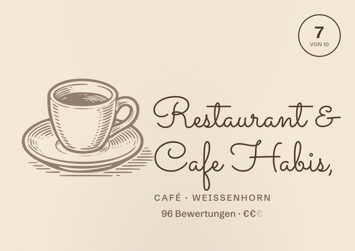Illustriertes Poster von Restaurant & Cafe Habis,, Café in Weißenhorn: Bewertung 7 von 10 aus 96 Bewertungen, Preisniveau €€
