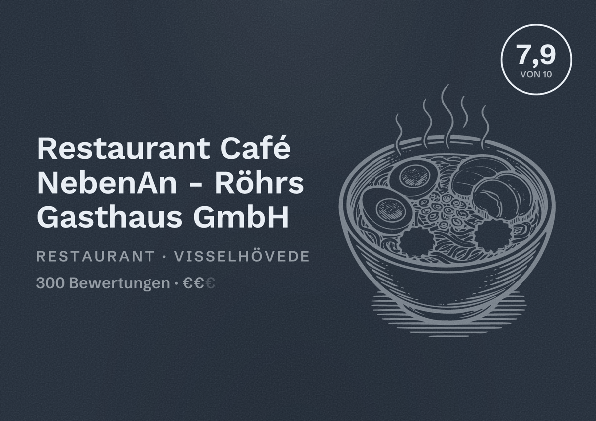 Illustriertes Poster von Restaurant Café NebenAn - Röhrs Gasthaus GmbH, Restaurant in Visselhövede: Bewertung 7,9 von 10 aus 300 Bewertungen, Preisniveau €€