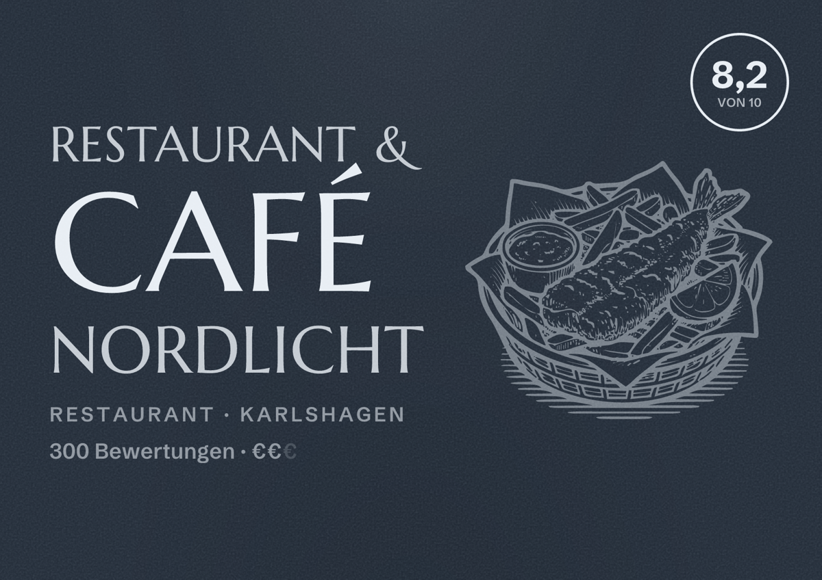 Illustriertes Poster von Restaurant & Café Nordlicht, Restaurant in Karlshagen: Bewertung 8,2 von 10 aus 300 Bewertungen, Preisniveau €€