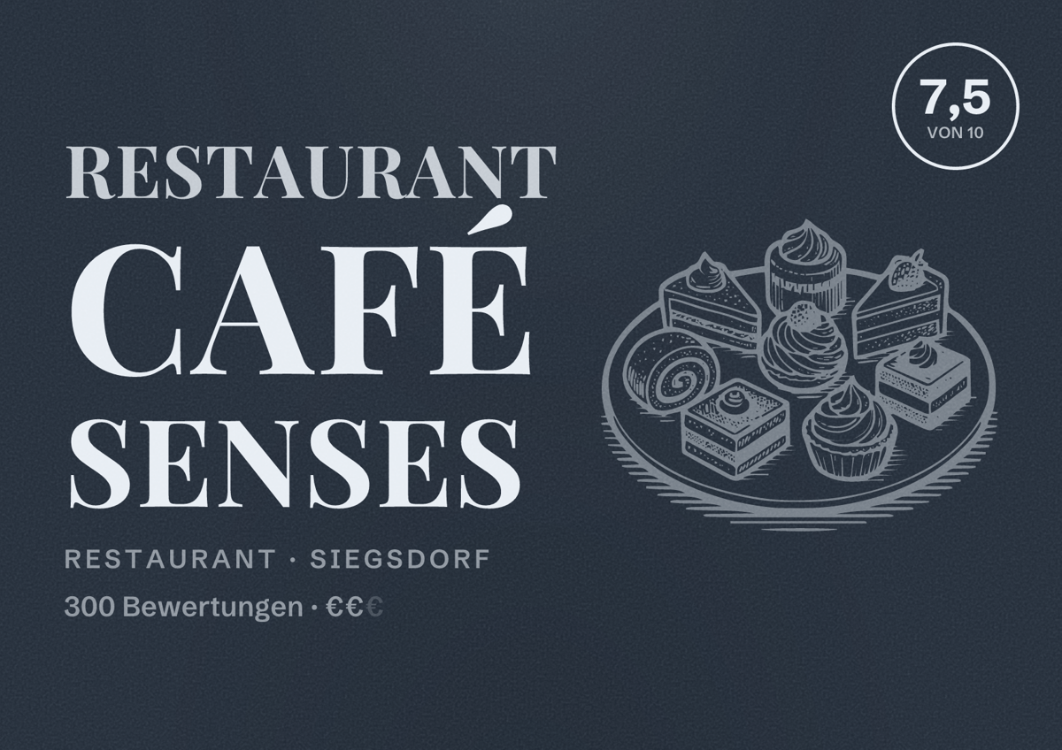 Illustriertes Poster von Restaurant Café Senses, Restaurant in Siegsdorf: Bewertung 7,5 von 10 aus 300 Bewertungen, Preisniveau €€