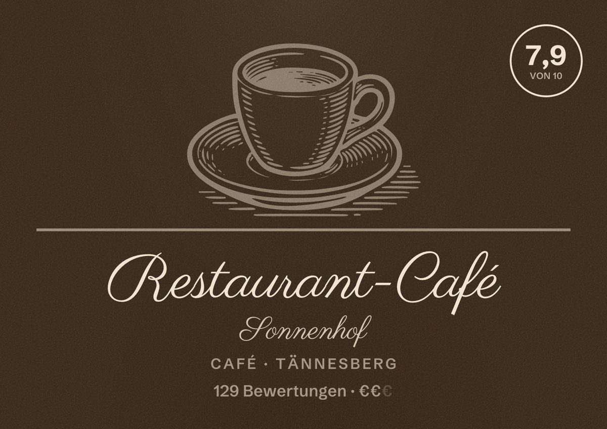 Illustriertes Poster von Restaurant-Café Sonnenhof, Café in Tännesberg: Bewertung 7,9 von 10 aus 129 Bewertungen, Preisniveau €€