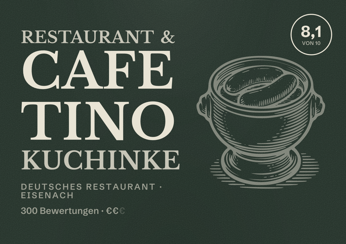 Illustriertes Poster von Restaurant & Cafe Tino Kuchinke, Deutsches Restaurant in Eisenach: Bewertung 8,1 von 10 aus 300 Bewertungen, Preisniveau €€