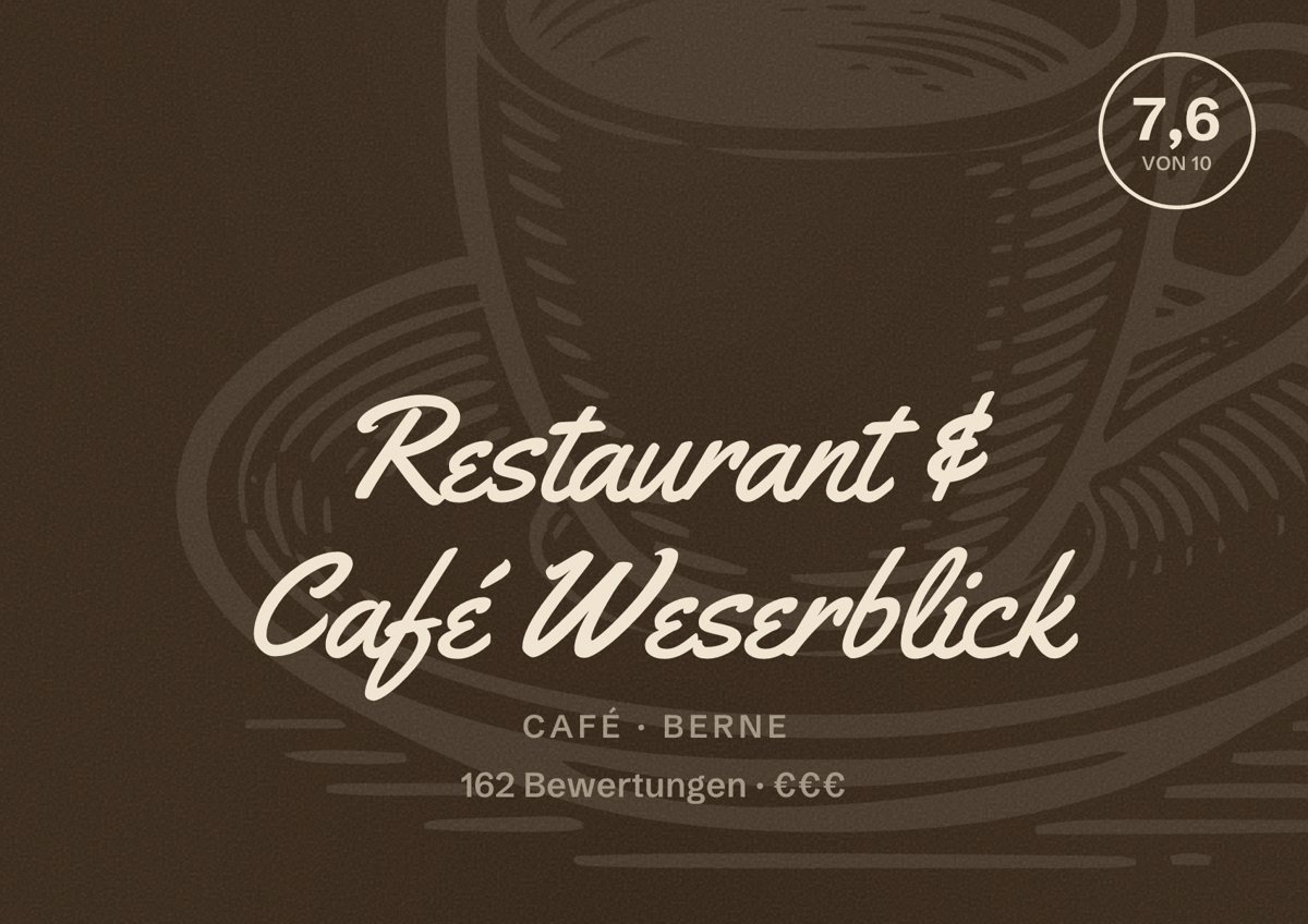 Illustriertes Poster von Restaurant & Café Weserblick, Café in Berne: Bewertung 7,6 von 10 aus 162 Bewertungen, Preisniveau €€€