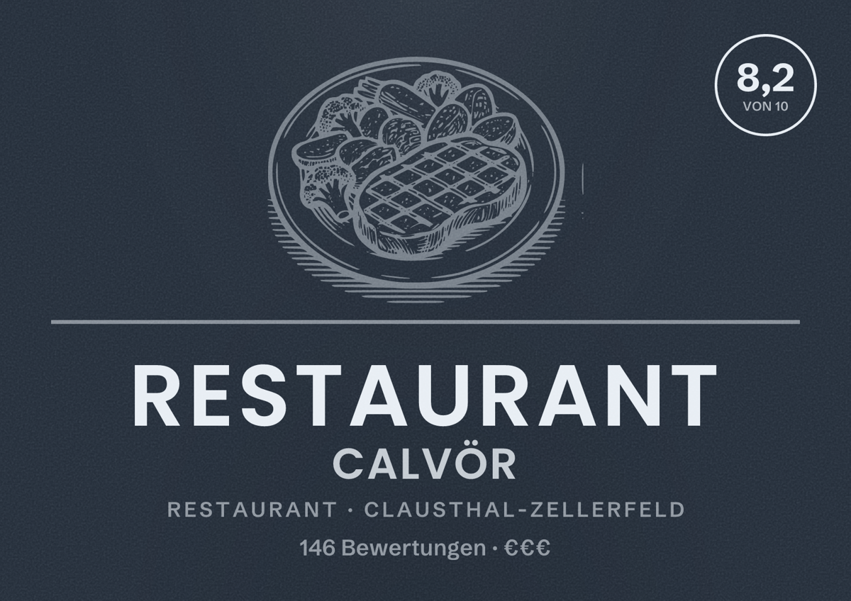 Illustriertes Poster von Restaurant Calvör, Restaurant in Clausthal-Zellerfeld: Bewertung 8,2 von 10 aus 146 Bewertungen, Preisniveau €€€