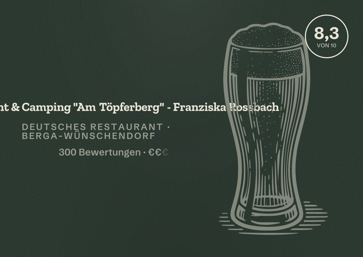 Illustriertes Poster von Restaurant & Camping "Am Töpferberg" - Franziska Rossbach, Deutsches Restaurant in Berga-Wünschendorf: Bewertung 8,3 von 10 aus 300 Bewertungen, Preisniveau €€