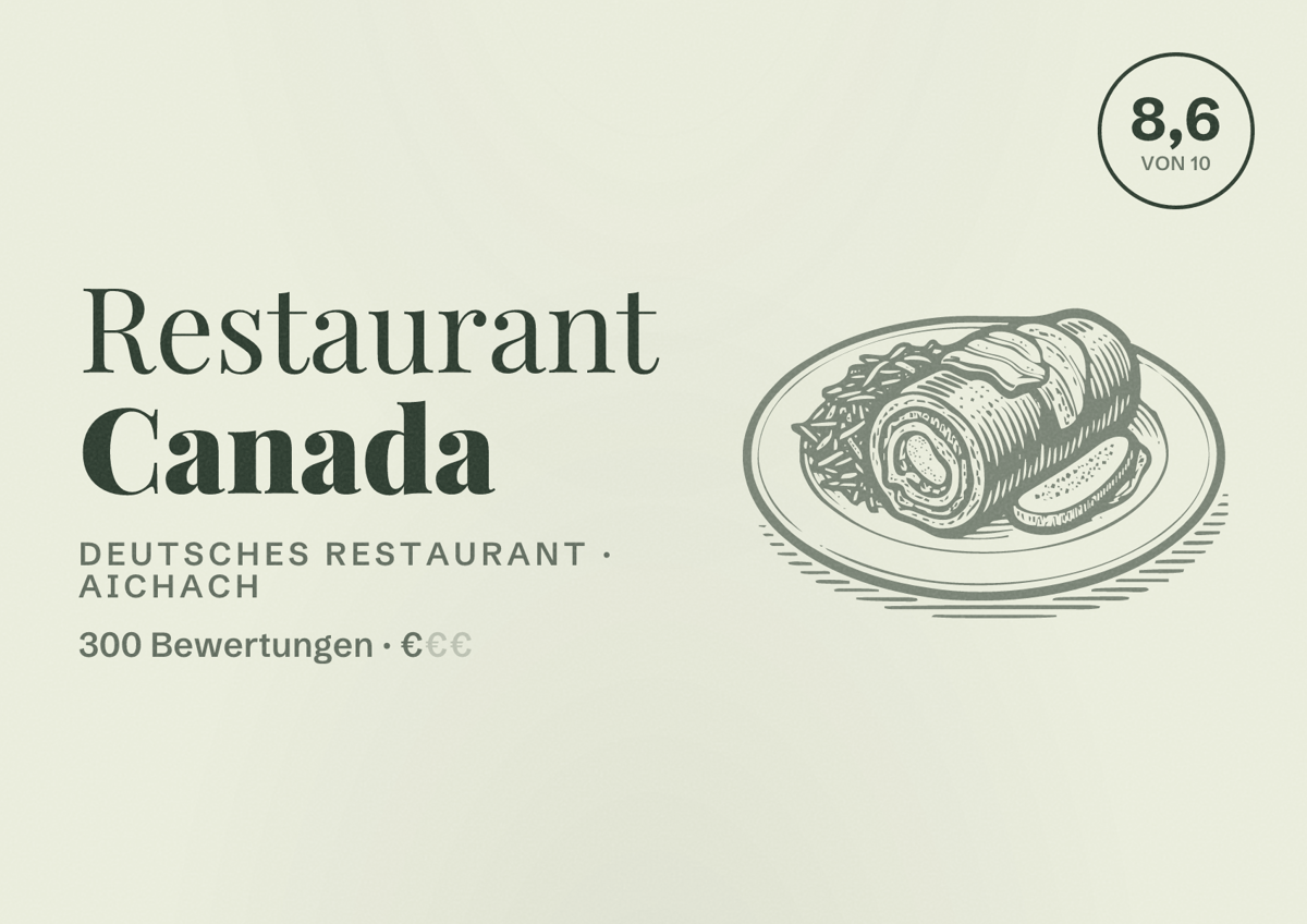Illustriertes Poster von Restaurant Canada, Deutsches Restaurant in Aichach: Bewertung 8,6 von 10 aus 300 Bewertungen, Preisniveau €