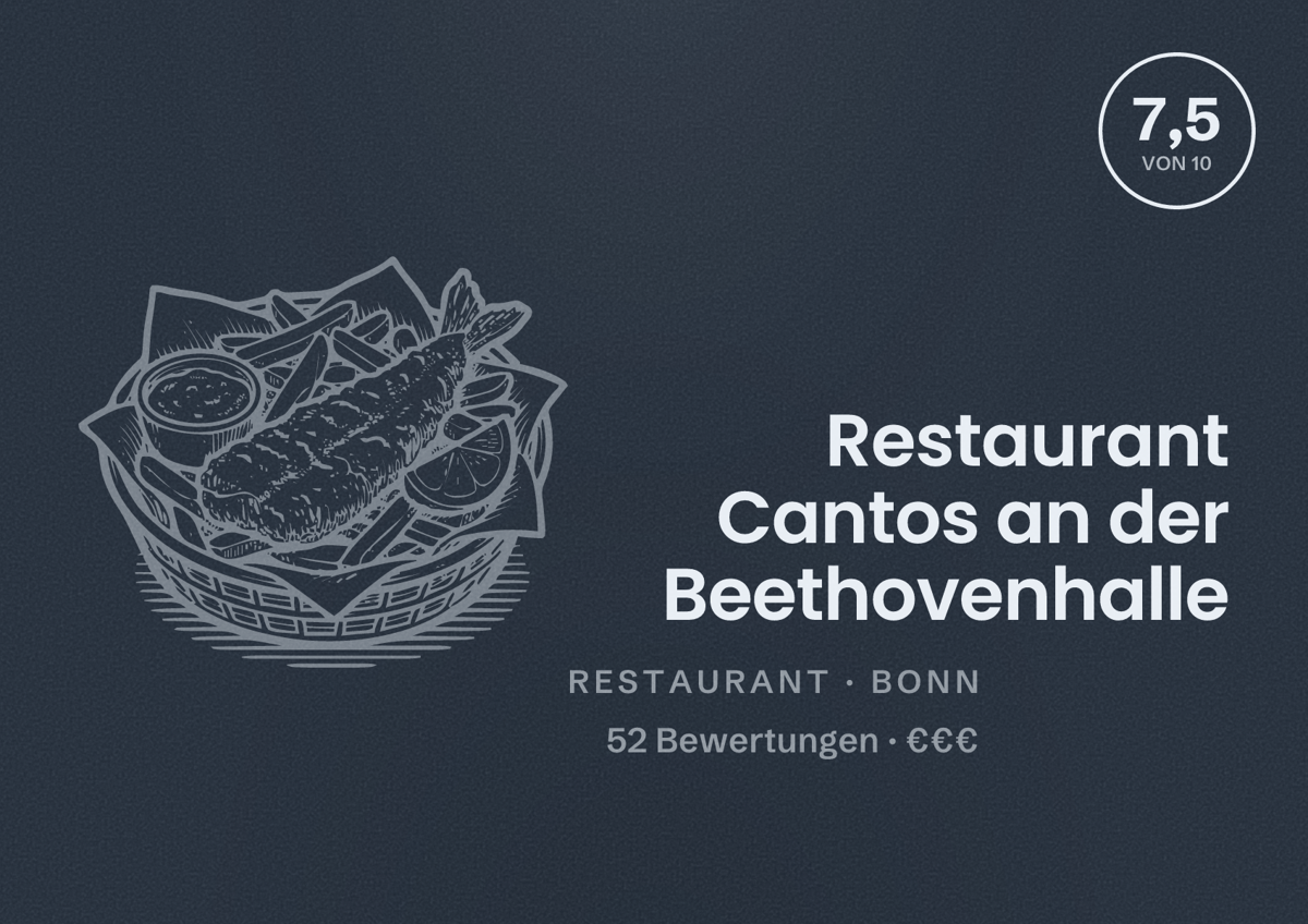Illustriertes Poster von Restaurant Cantos an der Beethovenhalle, Restaurant in Bonn: Bewertung 7,5 von 10 aus 52 Bewertungen, Preisniveau €€€