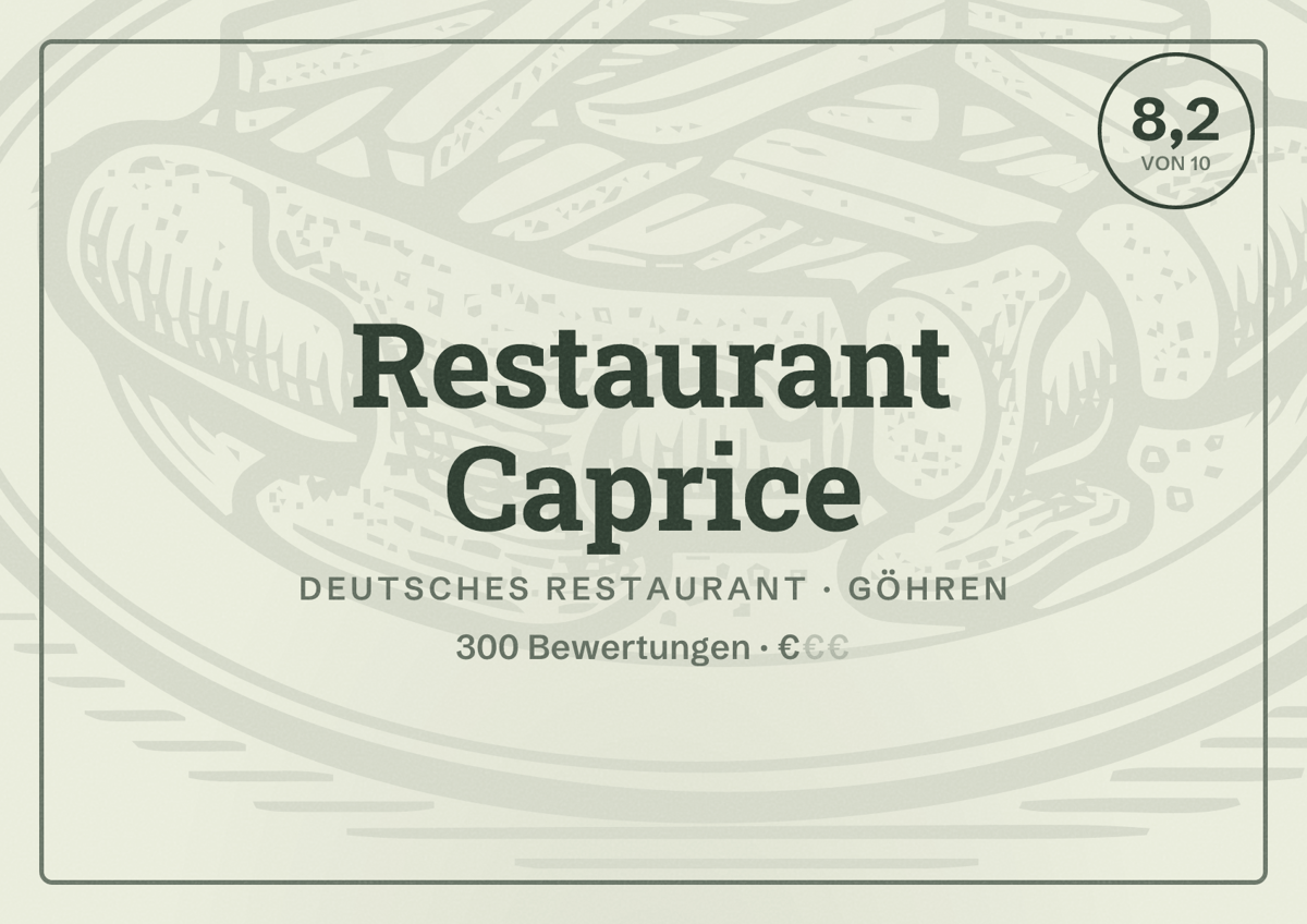 Illustriertes Poster von Restaurant Caprice, Deutsches Restaurant in Göhren: Bewertung 8,2 von 10 aus 300 Bewertungen, Preisniveau €