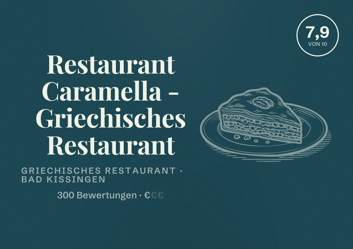 Illustriertes Poster von Restaurant Caramella - Griechisches Restaurant, Griechisches Restaurant in Bad Kissingen: Bewertung 7,9 von 10 aus 300 Bewertungen, Preisniveau €