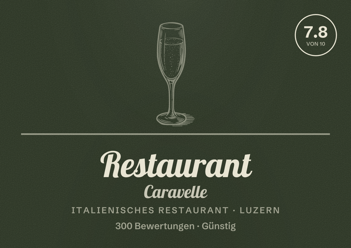Illustriertes Poster von Restaurant Caravelle, Italienisches Restaurant in Luzern: Bewertung 7.8 von 10 aus 300 Bewertungen, Preisniveau Günstig