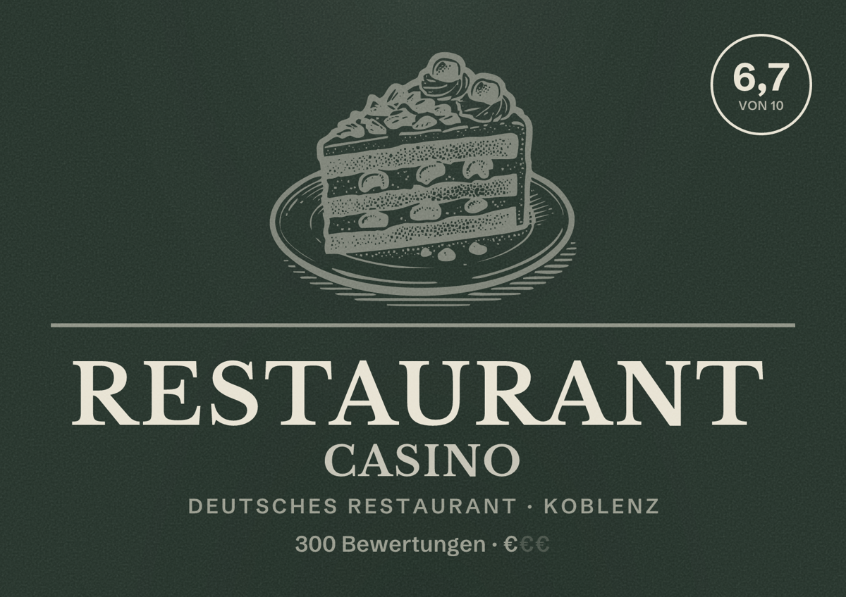Illustriertes Poster von Restaurant Casino, Deutsches Restaurant in Koblenz: Bewertung 6,7 von 10 aus 300 Bewertungen, Preisniveau €