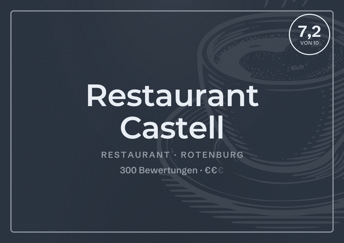 Illustriertes Poster von Restaurant Castell, Restaurant in Rotenburg: Bewertung 7,2 von 10 aus 300 Bewertungen, Preisniveau €€