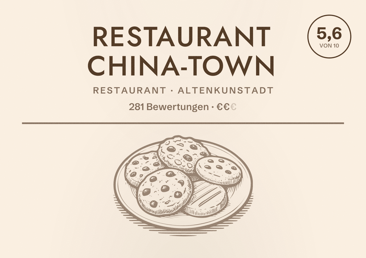Illustriertes Poster von Restaurant China-Town, Restaurant in Altenkunstadt: Bewertung 5,6 von 10 aus 281 Bewertungen, Preisniveau €€