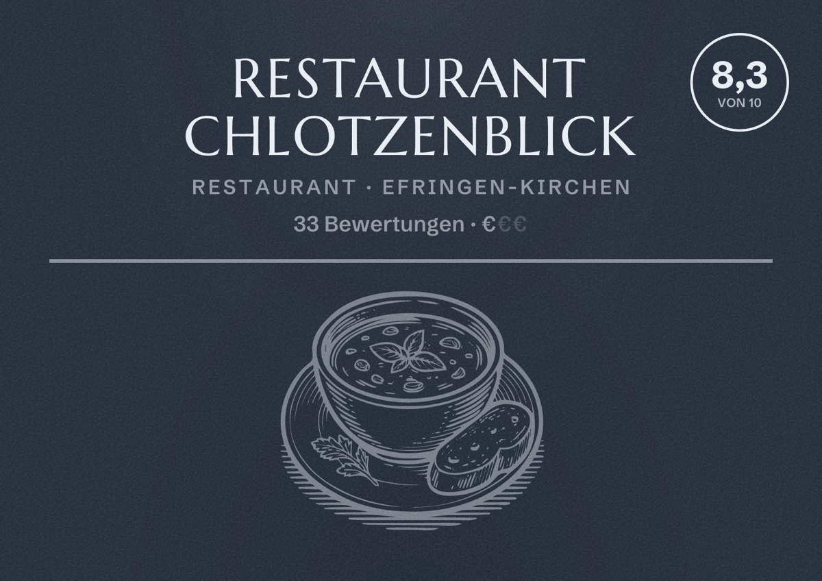 Illustriertes Poster von Restaurant Chlotzenblick, Restaurant in Efringen-Kirchen: Bewertung 8,3 von 10 aus 33 Bewertungen, Preisniveau €