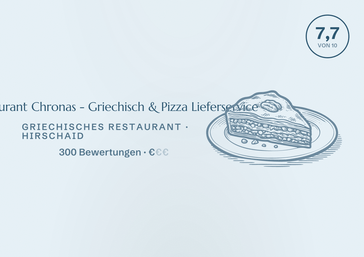 Illustriertes Poster von Restaurant Chronas - Griechisch & Pizza Lieferservice, Griechisches Restaurant in Hirschaid: Bewertung 7,7 von 10 aus 300 Bewertungen, Preisniveau €