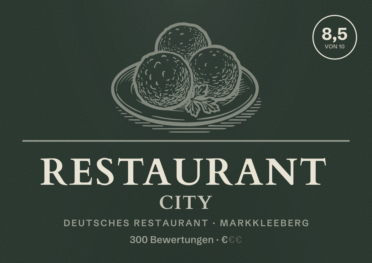 Illustriertes Poster von Restaurant City, Deutsches Restaurant in Markkleeberg: Bewertung 8,5 von 10 aus 300 Bewertungen, Preisniveau €