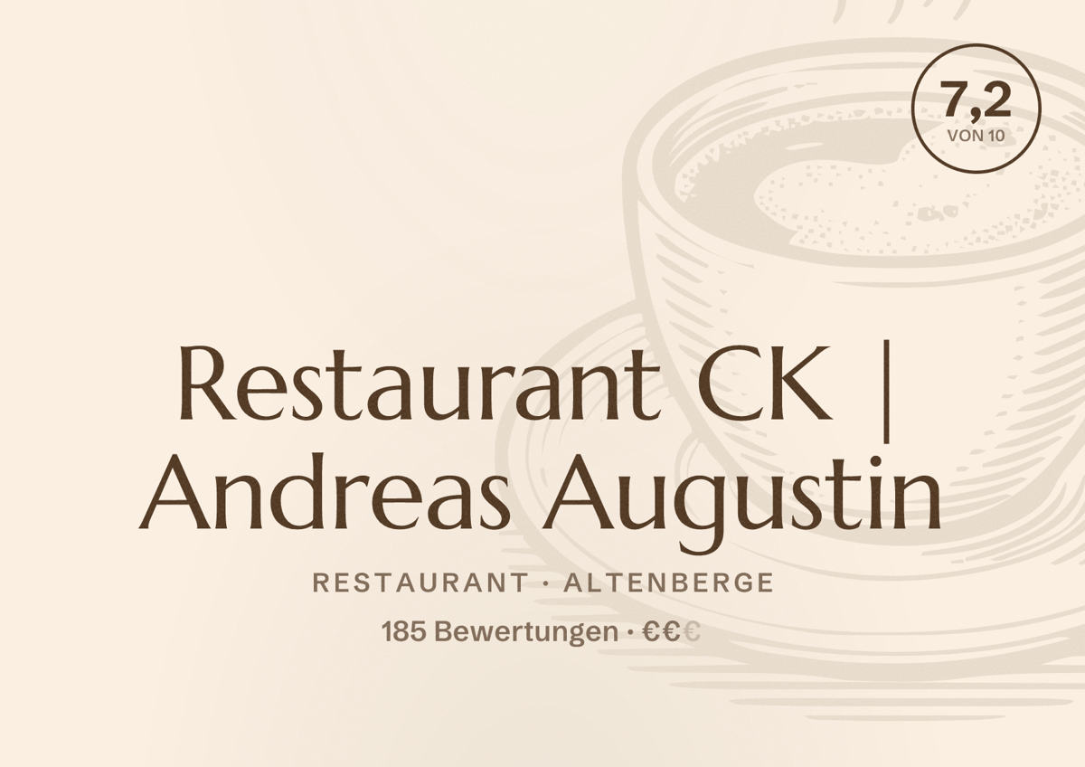 Illustriertes Poster von Restaurant CK | Andreas Augustin, Restaurant in Altenberge: Bewertung 7,2 von 10 aus 185 Bewertungen, Preisniveau €€