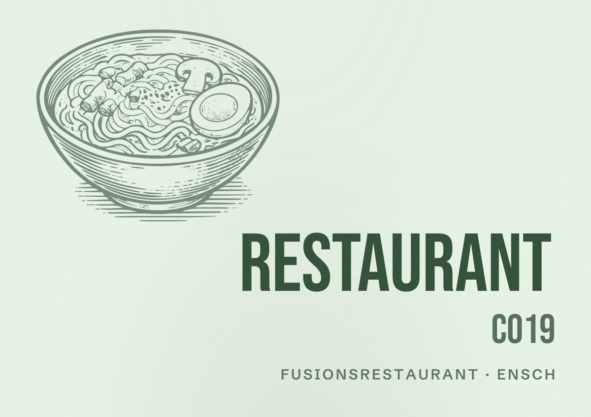 Illustriertes Poster von Restaurant CO19, Fusionsrestaurant in Ensch