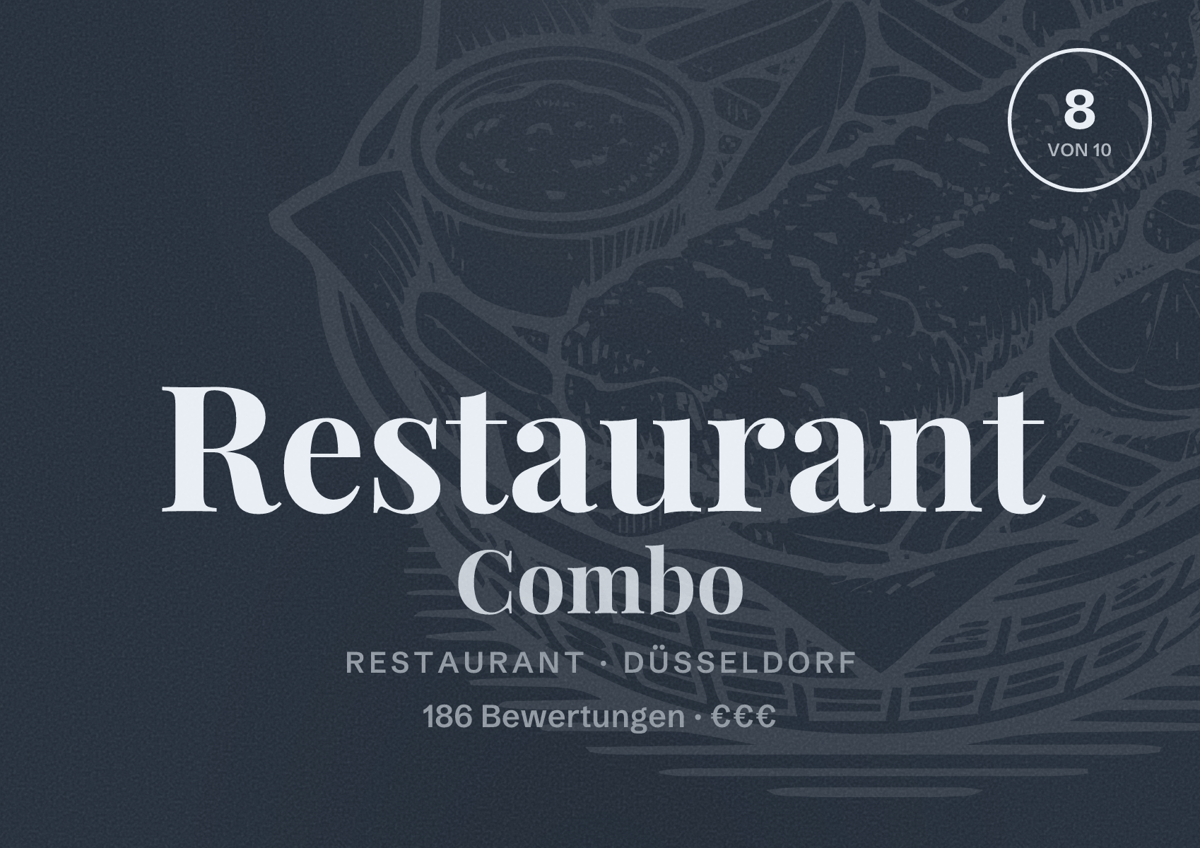 Illustriertes Poster von Restaurant Combo, Restaurant in Düsseldorf: Bewertung 8 von 10 aus 186 Bewertungen, Preisniveau €€€