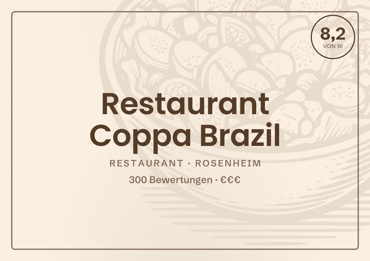 Illustriertes Poster von Restaurant Coppa Brazil, Restaurant in Rosenheim: Bewertung 8,2 von 10 aus 300 Bewertungen, Preisniveau €€€