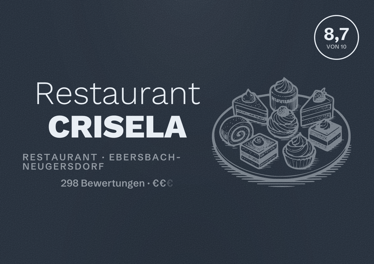 Illustriertes Poster von Restaurant CRISELA, Restaurant in Ebersbach-Neugersdorf: Bewertung 8,7 von 10 aus 298 Bewertungen, Preisniveau €€