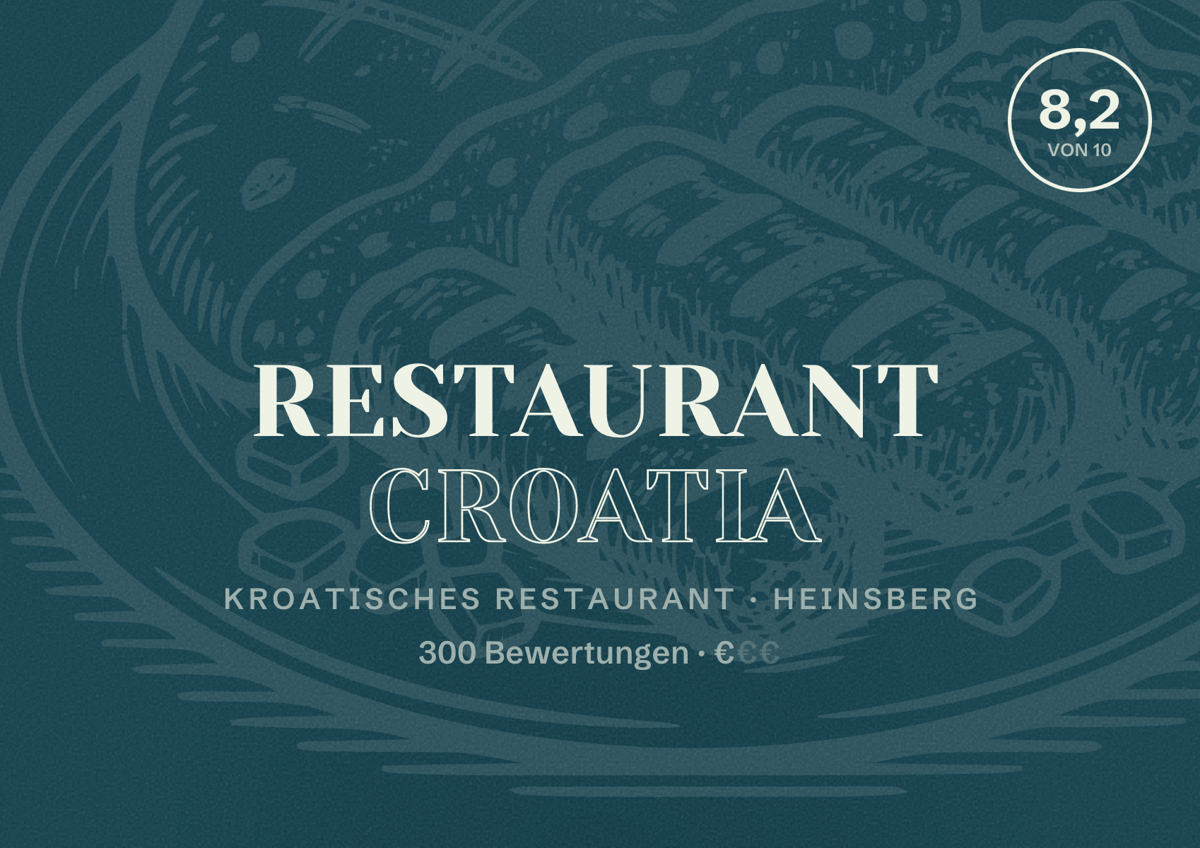 Illustriertes Poster von Restaurant Croatia, Kroatisches Restaurant in Heinsberg: Bewertung 8,2 von 10 aus 300 Bewertungen, Preisniveau €