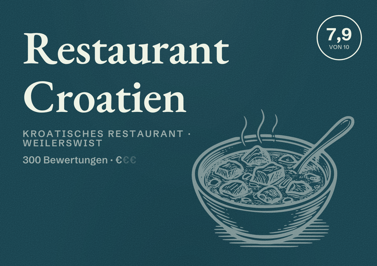 Illustriertes Poster von Restaurant Croatien, Kroatisches Restaurant in Weilerswist: Bewertung 7,9 von 10 aus 300 Bewertungen, Preisniveau €