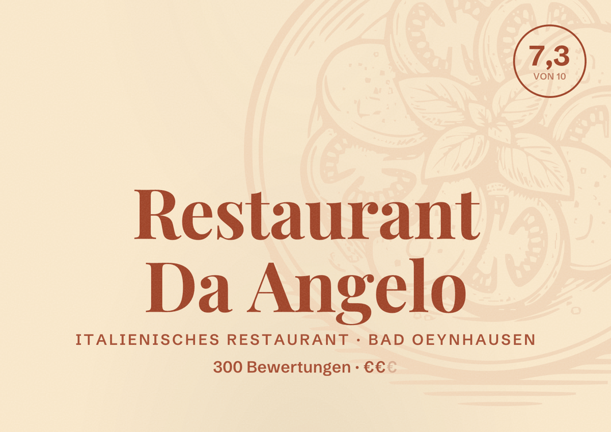 Illustriertes Poster von Restaurant Da Angelo, Italienisches Restaurant in Bad Oeynhausen: Bewertung 7,3 von 10 aus 300 Bewertungen, Preisniveau €€