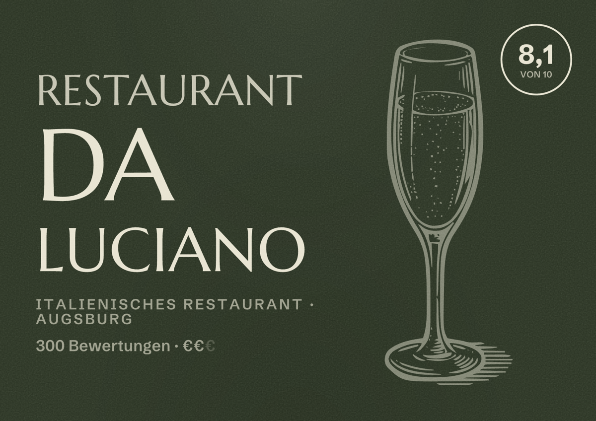 Illustriertes Poster von Restaurant Da Luciano, Italienisches Restaurant in Augsburg: Bewertung 8,1 von 10 aus 300 Bewertungen, Preisniveau €€